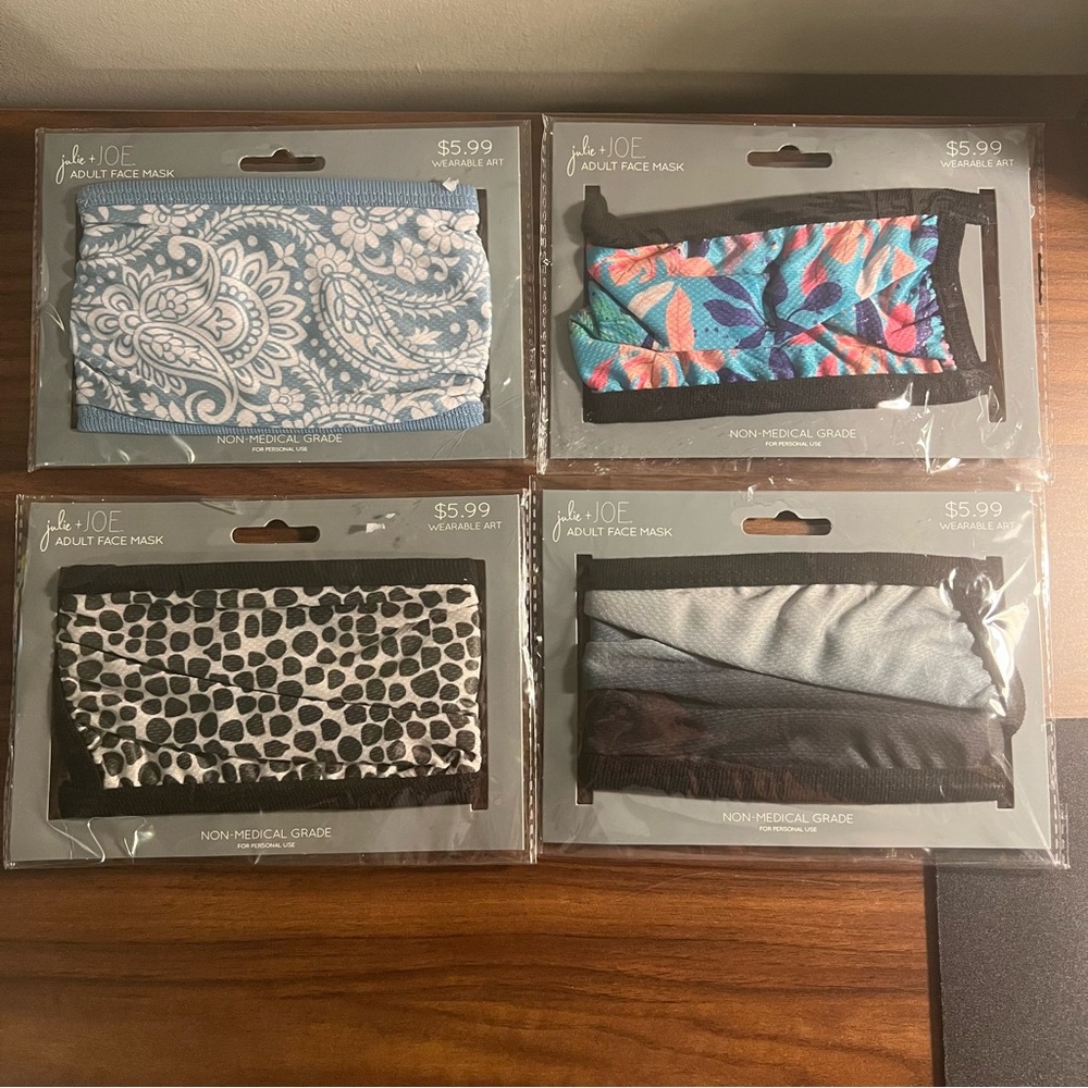 Julie + Joe Adult Wearable Art Assorted Design Assorted Set of Four Face Masks.